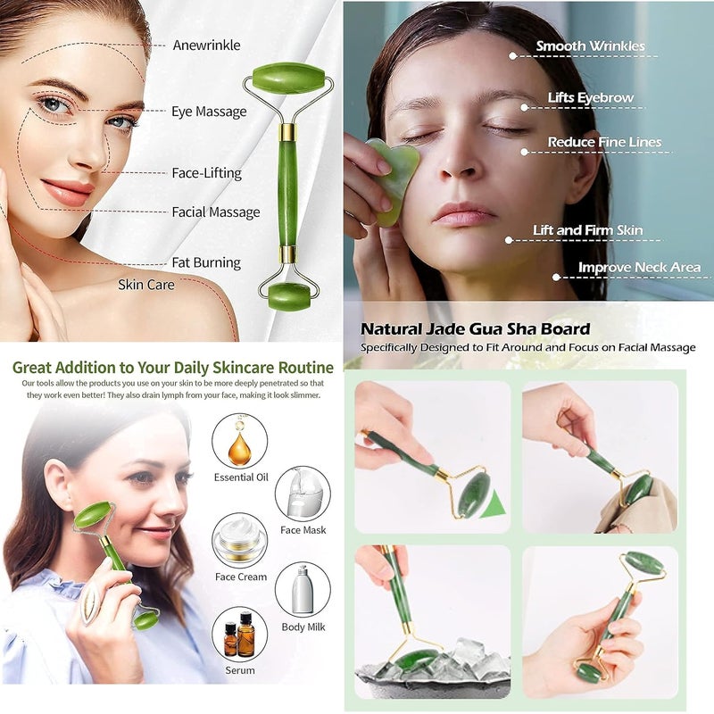 RUDRESHWAR Face Massager Jade Roller  Gua Sha Tool 100 Natural Stone3D Manual Body Massager RollerT Shape Gold Energy Beauty Bar Vibration Facial Massager Ice Roller Face MassagerMulti Color - Image 3