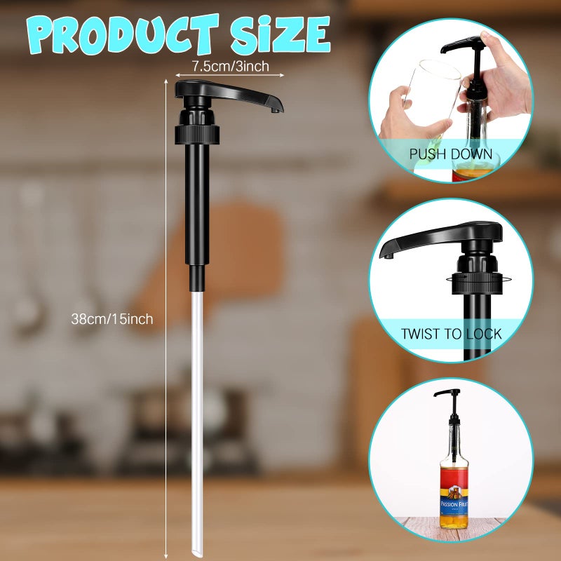Zopeal 8 Pieces Syrup Pumps, Coffee Syrup Dispenser Pump, Fits 750ml Bottles for Snow Cones Caramel Flavorings Bottle (Black) - Image 2