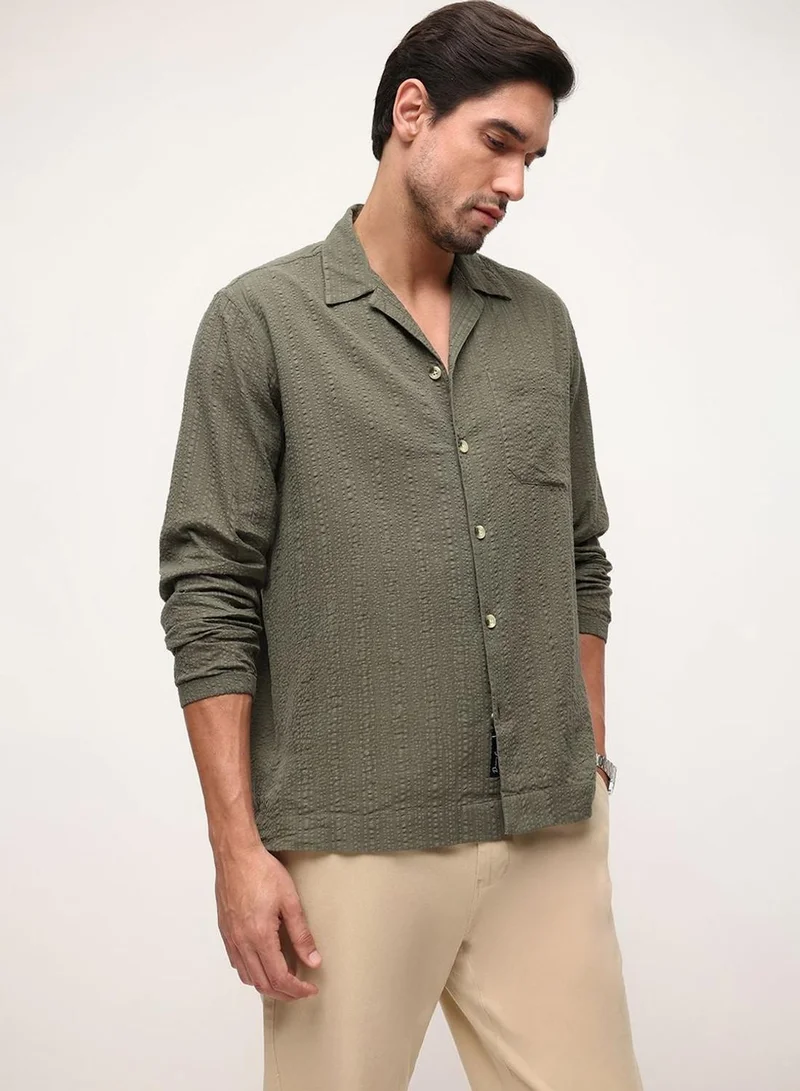 Dennis Lingo  Men Olive 100% Cotton Solid Button Down Relaxed Shirt for Men | Best Price UAE