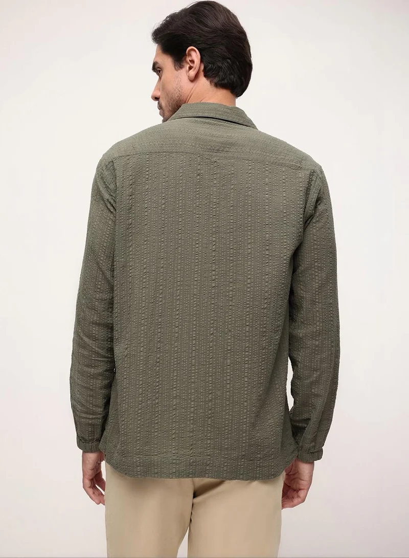 Dennis Lingo  Men Olive 100% Cotton Solid Button Down Relaxed Shirt for Men | Best Price UAE