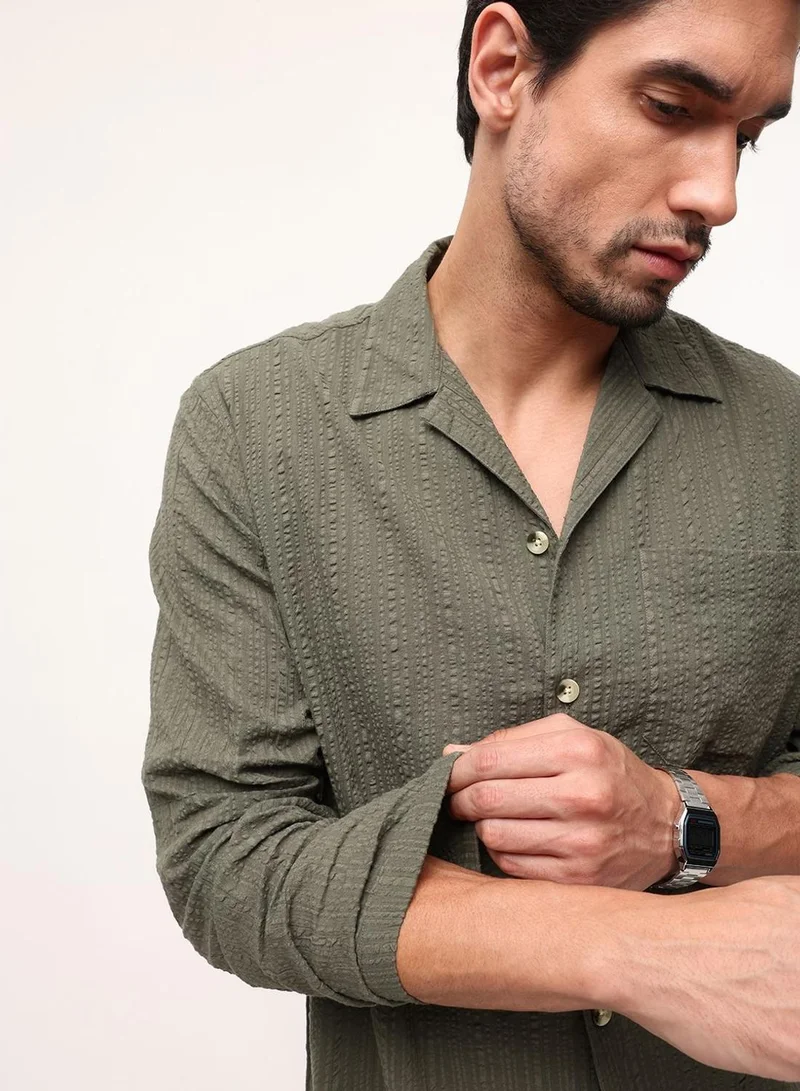 Dennis Lingo  Men Olive 100% Cotton Solid Button Down Relaxed Shirt for Men | Best Price UAE