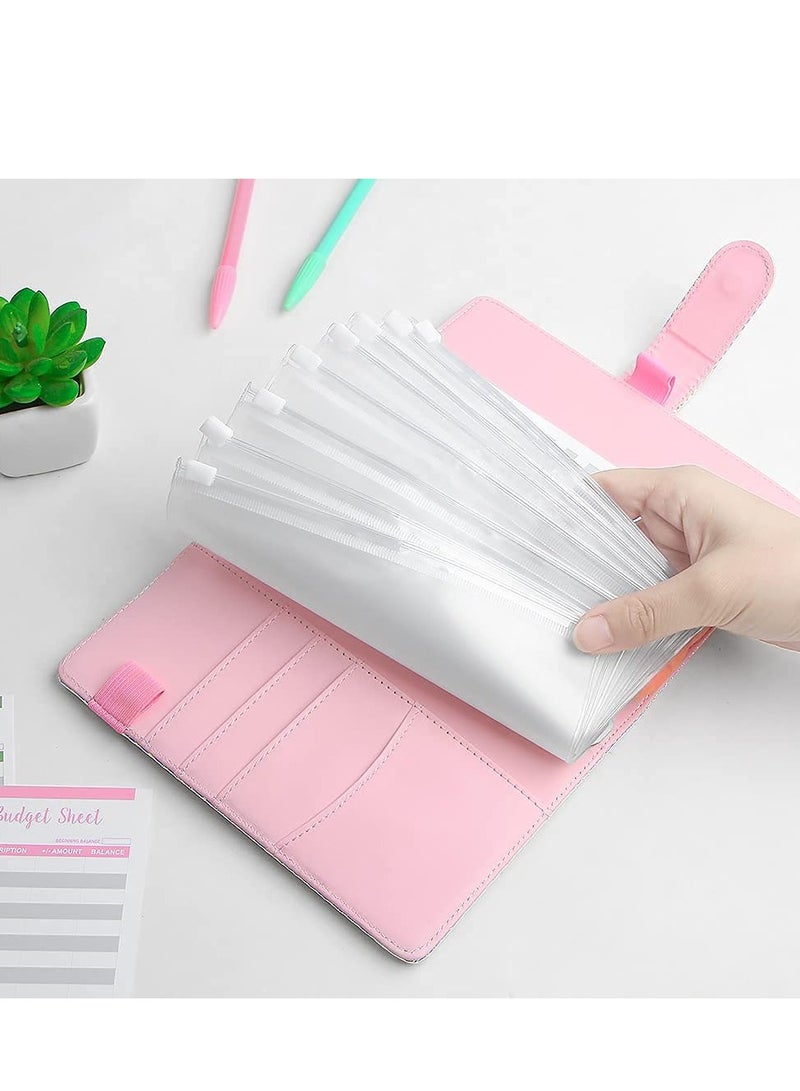 A6 Laser Dazzling Flipbook Budget Flipbook Binder 6 Ring Leather Notebook Flipbook Binder Cover, Cash Budget System with Transparent Zipper Pocket Colorful Label - Image 4