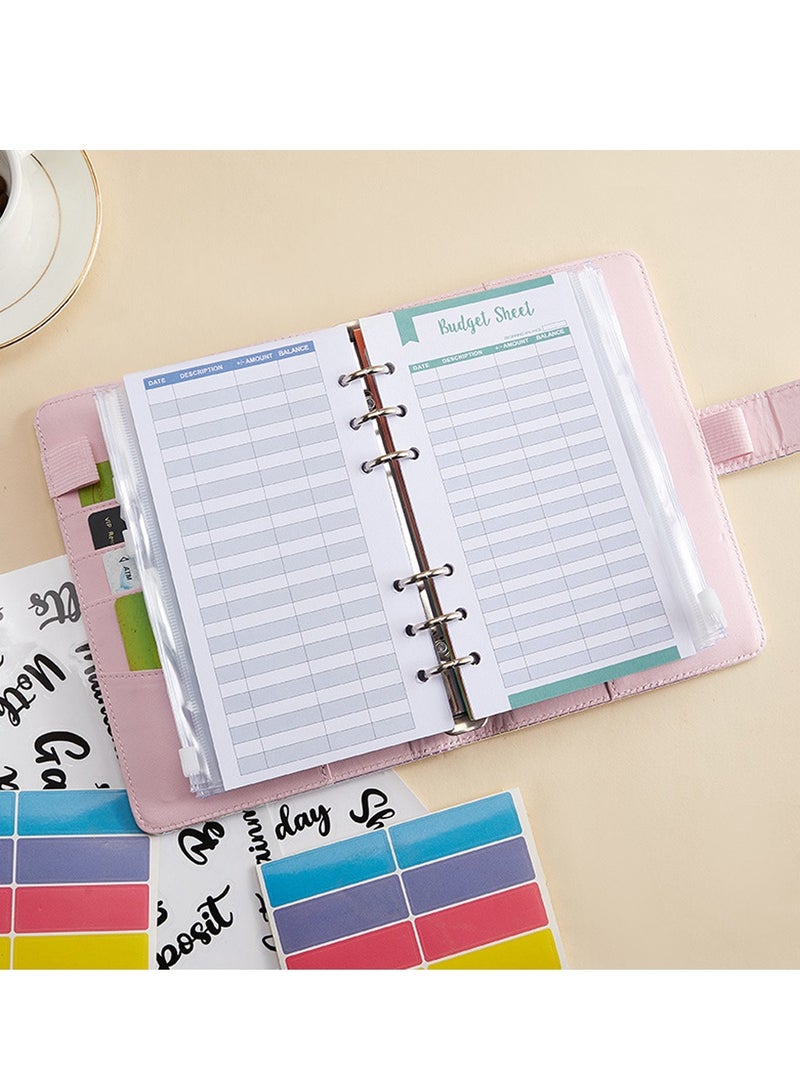 A6 Laser Dazzling Flipbook Budget Flipbook Binder 6 Ring Leather Notebook Flipbook Binder Cover, Cash Budget System with Transparent Zipper Pocket Colorful Label - Image 2