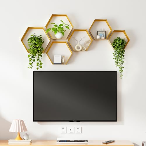 Gonice Hexagon Floating Shelves Set of 6, Gold Metal Wall Mounted Shelves for Home Decor, Honeycomb Display Shelf for Living Room, Bedroom and Office - Image 4