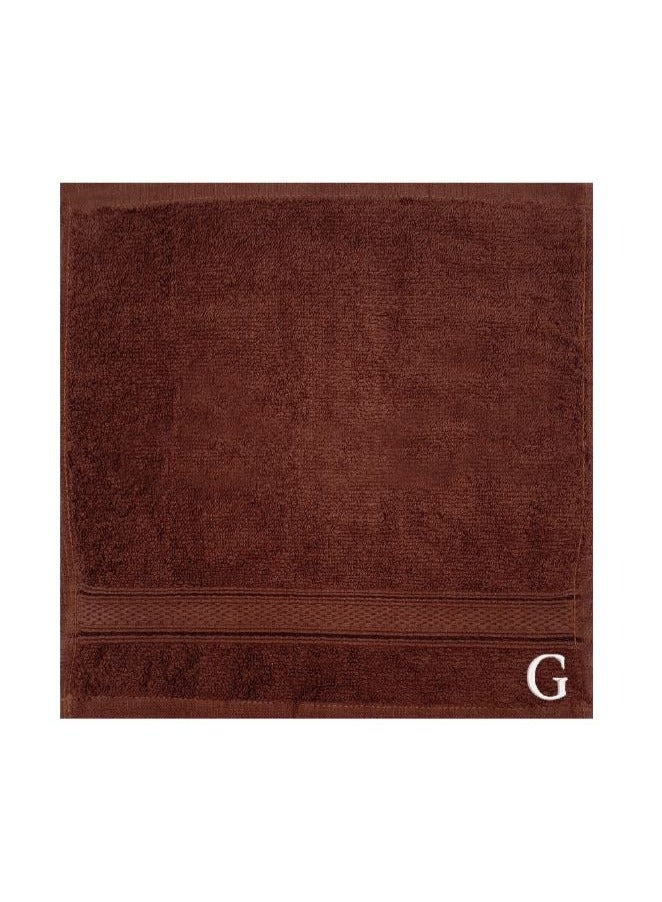 BYFT Daffodil Brown Monogrammed Face Towel (30x30Cm-Set of 6) Premium Cotton, Absorbent and Quick dry, High Quality Bath Linen-500Gsm White Thread Letter "G"  - Image 2