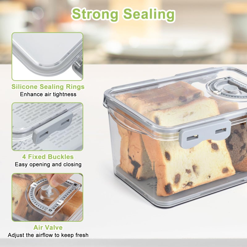 OTraki Bread Storage Container 2 Pcs Bread Boxs for Kitchen Counter Bread Saver Container Airtight Homemade Bread Loaf Storage Time Recording for Fresh Bread, Toast and Cookies, Grey - Image 4