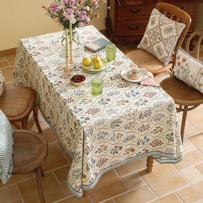 ISAENNE Designer Small Rectangular Tablecloth,Western Linen Colorful Floral Indoor Table Cloth,Wrinkle Resistant Decor Tablecloths for Dining Thanksgiving Kitchen Christmas,55"*71"-Serenity B - Image 4