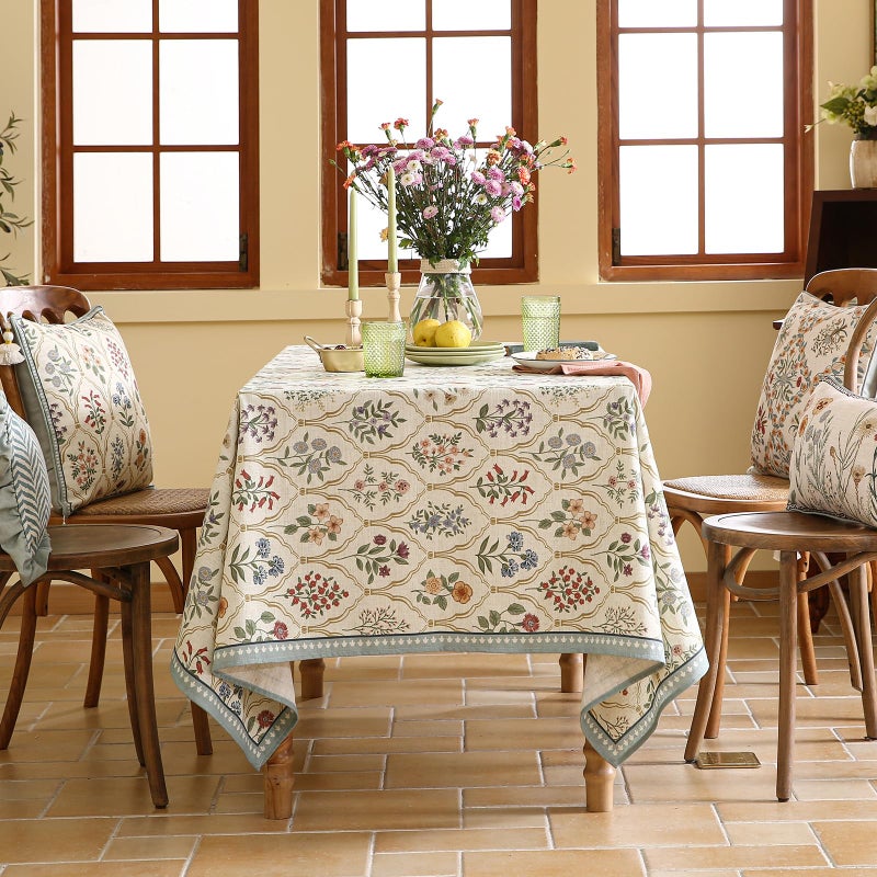 ISAENNE Designer Small Rectangular Tablecloth,Western Linen Colorful Floral Indoor Table Cloth,Wrinkle Resistant Decor Tablecloths for Dining Thanksgiving Kitchen Christmas,55"*71"-Serenity B - Image 3