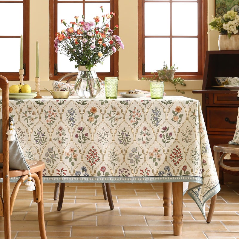 ISAENNE Designer Small Rectangular Tablecloth,Western Linen Colorful Floral Indoor Table Cloth,Wrinkle Resistant Decor Tablecloths for Dining Thanksgiving Kitchen Christmas,55"*71"-Serenity B - Image 2