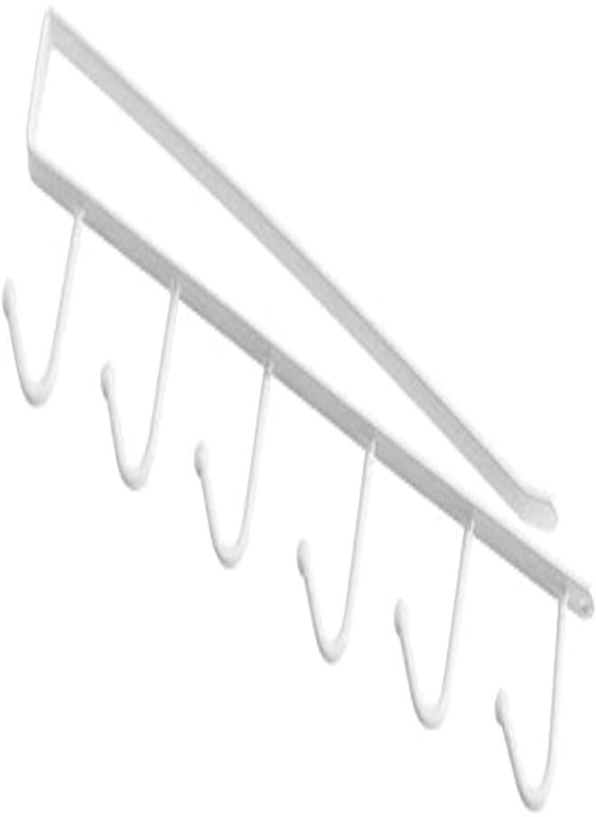 AYNEFY - AYNEFY Kitchen Utensil Rack Under Cabinet, Multi-Functional Kitchen Storage Rack 6 Hook Coffee Cup Mug Holder Cupboard Shelf Hanging Shelf for Cups Kitchen Utensils Ties Belts Scarf(White) - Image 1