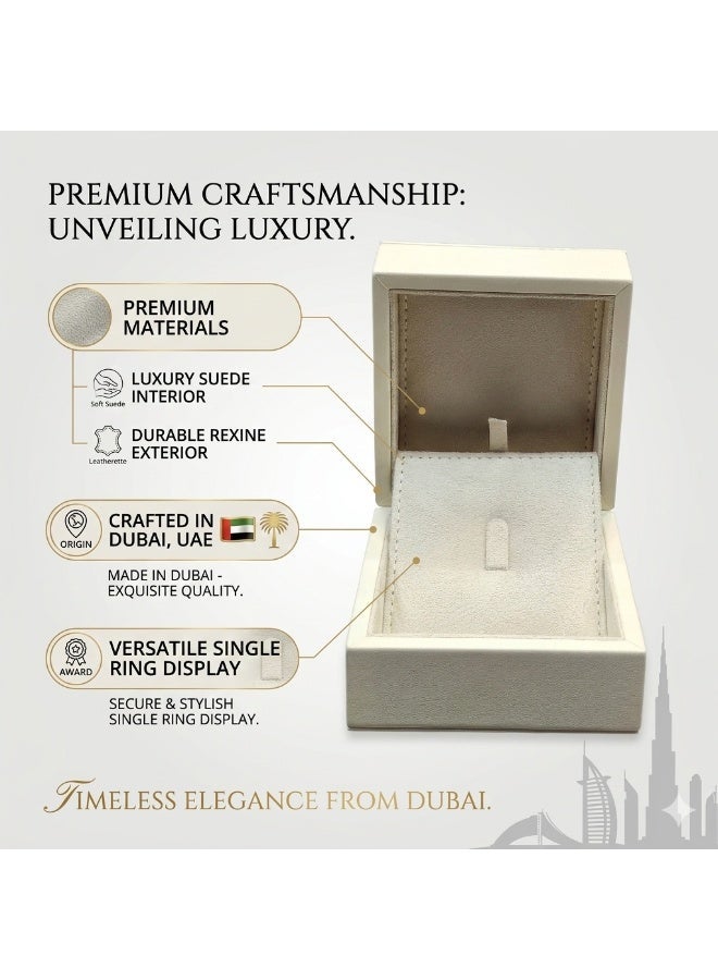 Al Seraj Luxury Ring Jewellery Box Made in Dubai | Premium Cream Rexine Exterior with Soft Suede Interior | Elegant Jewelry Ring Storage & Display Box | Engagement Wedding Jewellery Gift Box - Image 4