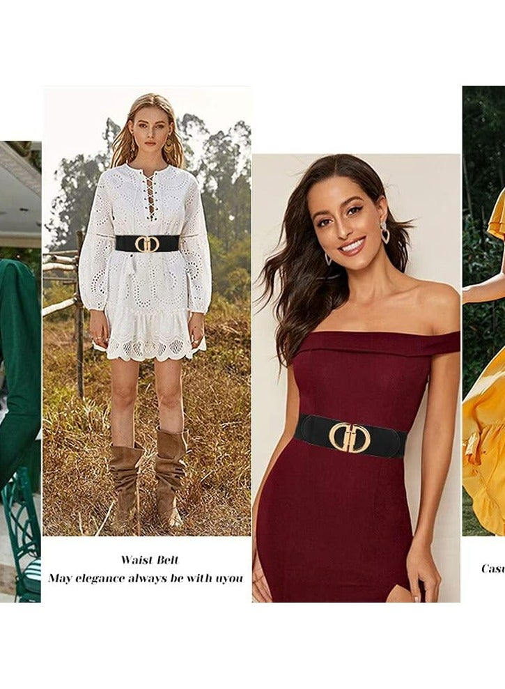 Women's Retro Stretch D-Shaped Buckle Wide Belt, 2pcs Fashionable PU Leather Elastic Belt for Dresses, Jeans, Jumpsuits, and Coats, Casual Wide Waistband for Everyday Wear - Image 5