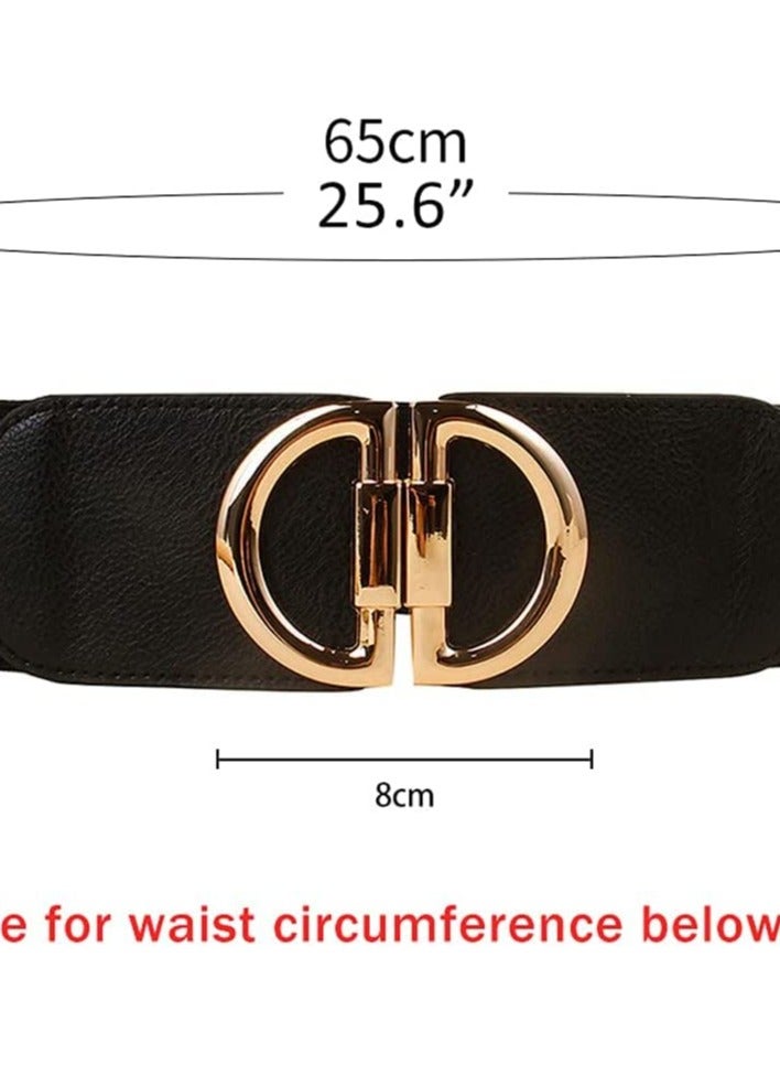 Women's Retro Stretch D-Shaped Buckle Wide Belt, 2pcs Fashionable PU Leather Elastic Belt for Dresses, Jeans, Jumpsuits, and Coats, Casual Wide Waistband for Everyday Wear - Image 3