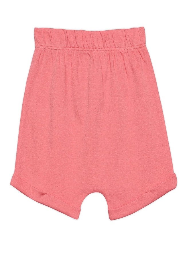 miniklub Cotton Solid & Sea Life Printed Shorts,Pack of 2, Pink & White(9-12M) - Image 3
