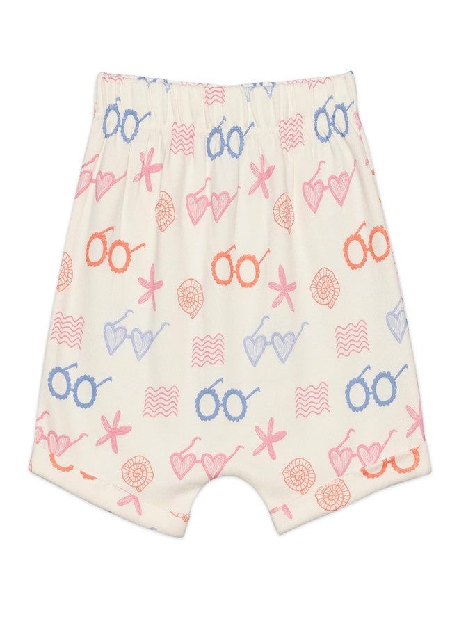 miniklub Cotton Solid & Sea Life Printed Shorts,Pack of 2, Pink & White(9-12M) - Image 4