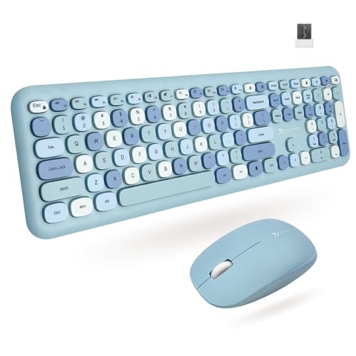 X9 Performance X9 Cute Keyboard and Mouse Combo - Transform Your Space with a Colorful Blue Wireless Keyboard and Mouse Retro Set (110 Keys and 18 Shortcuts) - Aesthetic Keyboard for PC Computer, Laptop - Image 1