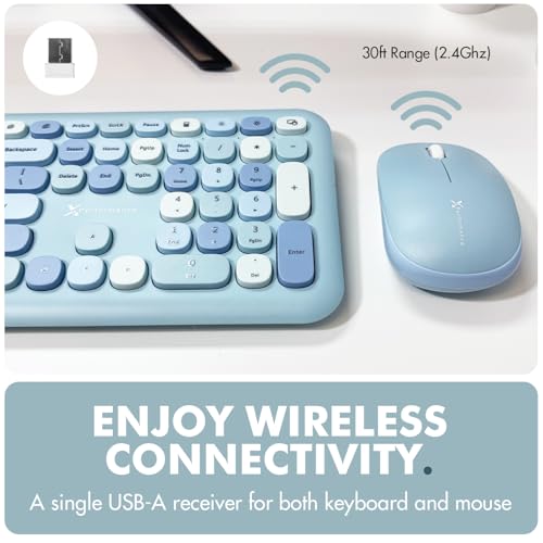 X9 Performance X9 Cute Keyboard and Mouse Combo - Transform Your Space with a Colorful Blue Wireless Keyboard and Mouse Retro Set (110 Keys and 18 Shortcuts) - Aesthetic Keyboard for PC Computer, Laptop - Image 3
