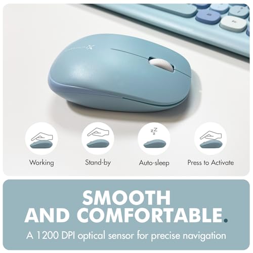 X9 Performance X9 Cute Keyboard and Mouse Combo - Transform Your Space with a Colorful Blue Wireless Keyboard and Mouse Retro Set (110 Keys and 18 Shortcuts) - Aesthetic Keyboard for PC Computer, Laptop - Image 4