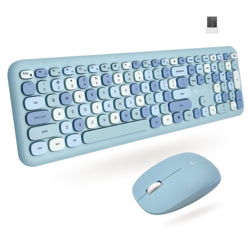 X9 Performance X9 Cute Keyboard and Mouse Combo - Transform Your Space with a Colorful Blue Wireless Keyboard and Mouse Retro Set (110 Keys and 18 Shortcuts) - Aesthetic Keyboard for PC Computer, Laptop - Image 5