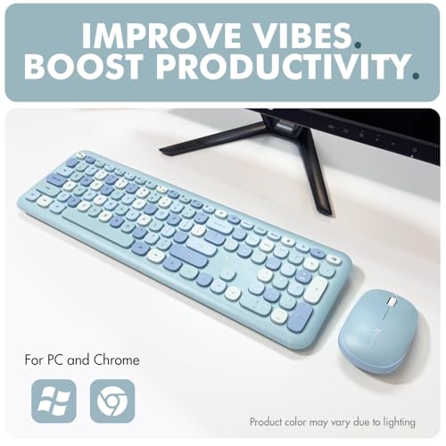X9 Performance X9 Cute Keyboard and Mouse Combo - Transform Your Space with a Colorful Blue Wireless Keyboard and Mouse Retro Set (110 Keys and 18 Shortcuts) - Aesthetic Keyboard for PC Computer, Laptop - Image 2