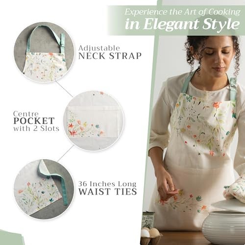 Maison d' Hermine Apron for women with Pocket 100% Cotton 27.50"x31.50" 1 Piece Adjustable Neck Strap & long ties Apron Men, Chef, Wedding, Cooking, Gardening, Server Spring/Summer (Colmar) - Image 2