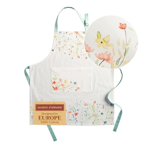 Maison d' Hermine Apron for women with Pocket 100% Cotton 27.50"x31.50" 1 Piece Adjustable Neck Strap & long ties Apron Men, Chef, Wedding, Cooking, Gardening, Server Spring/Summer (Colmar) - Image 1