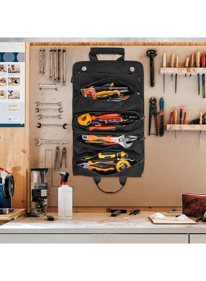 حقيبة أدوات السيارة، حقيبة أدوات للرجال، حقيبة تخزين أدوات شديدة التحمل، حقيبة أدوات محمولة قابلة للطي، هدية له، مناسبة للميكانيكيين والكهربائيين والهواة، حقيبة تخزين أدوات السيارة - سوداء - Image 5
