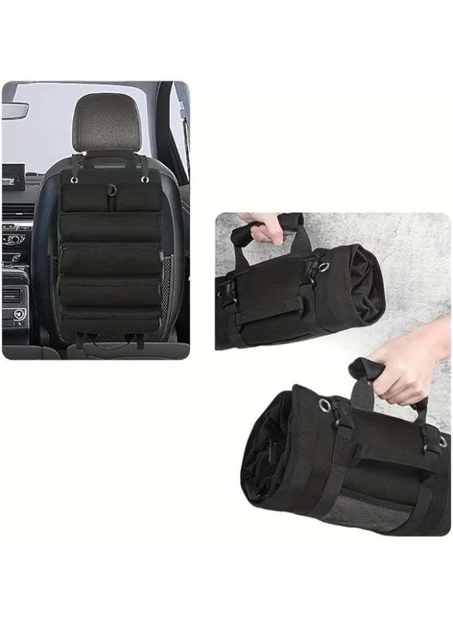 حقيبة أدوات السيارة، حقيبة أدوات للرجال، حقيبة تخزين أدوات شديدة التحمل، حقيبة أدوات محمولة قابلة للطي، هدية له، مناسبة للميكانيكيين والكهربائيين والهواة، حقيبة تخزين أدوات السيارة - سوداء - Image 1