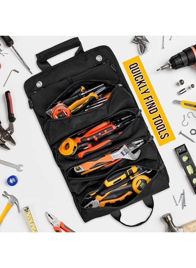 حقيبة أدوات السيارة، حقيبة أدوات للرجال، حقيبة تخزين أدوات شديدة التحمل، حقيبة أدوات محمولة قابلة للطي، هدية له، مناسبة للميكانيكيين والكهربائيين والهواة، حقيبة تخزين أدوات السيارة - سوداء - Image 4