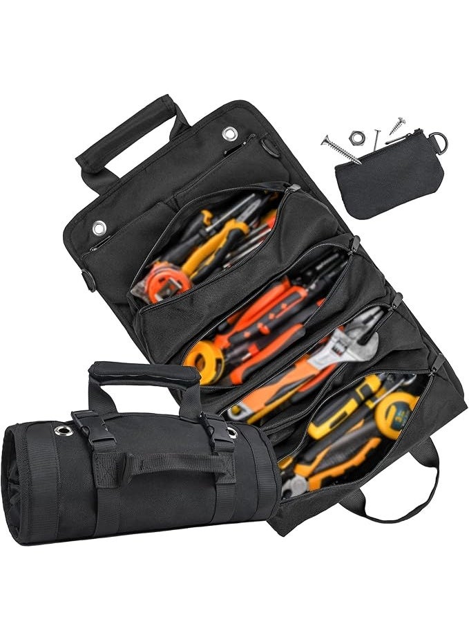 حقيبة أدوات السيارة، حقيبة أدوات للرجال، حقيبة تخزين أدوات شديدة التحمل، حقيبة أدوات محمولة قابلة للطي، هدية له، مناسبة للميكانيكيين والكهربائيين والهواة، حقيبة تخزين أدوات السيارة - سوداء - Image 3