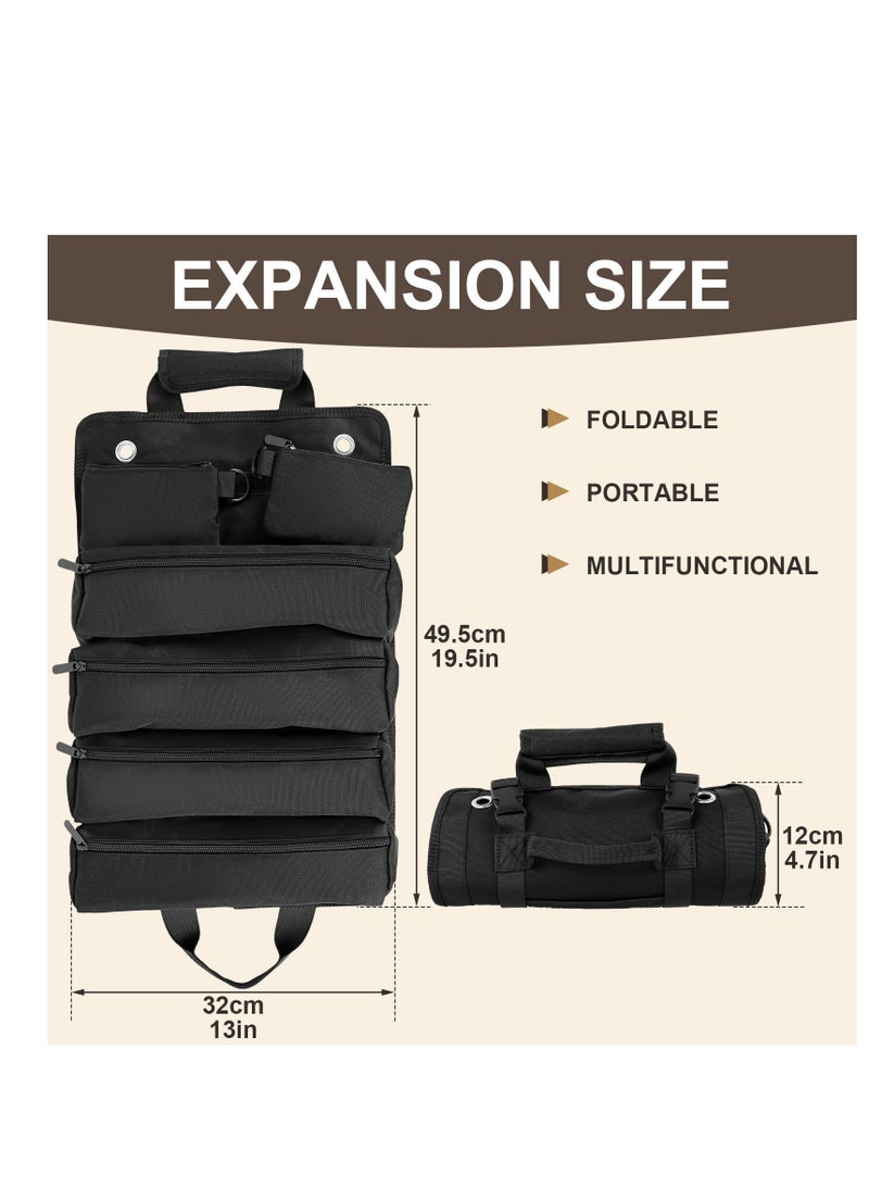 حقيبة أدوات السيارة، حقيبة أدوات للرجال، حقيبة تخزين أدوات شديدة التحمل، حقيبة أدوات محمولة قابلة للطي، هدية له، مناسبة للميكانيكيين والكهربائيين والهواة، حقيبة تخزين أدوات السيارة - سوداء - Image 2