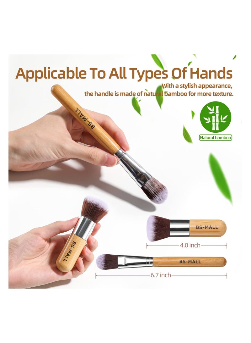 BS Mall 11PCS Makeup Brush Set Bamboo Brush Set, Foundation Powder Blending Concealer Eye Shadows Blush Cosmetics Brushes, With Organizer Bag & Makeup Sponge (Bamboocolor) - Image 3