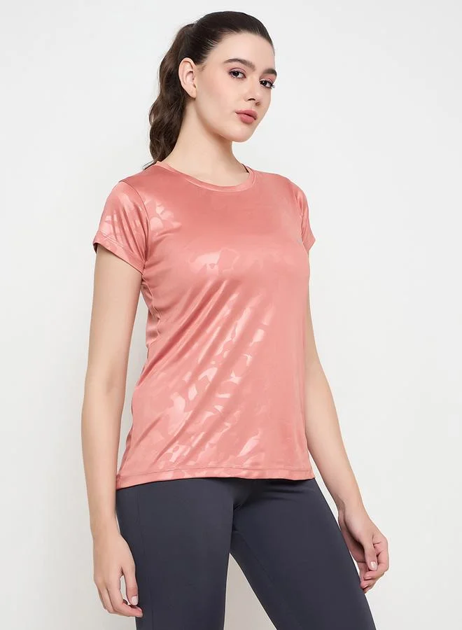 Clovia Clovia Peach Comfort Fit Camouflage Print Active T-Shirt