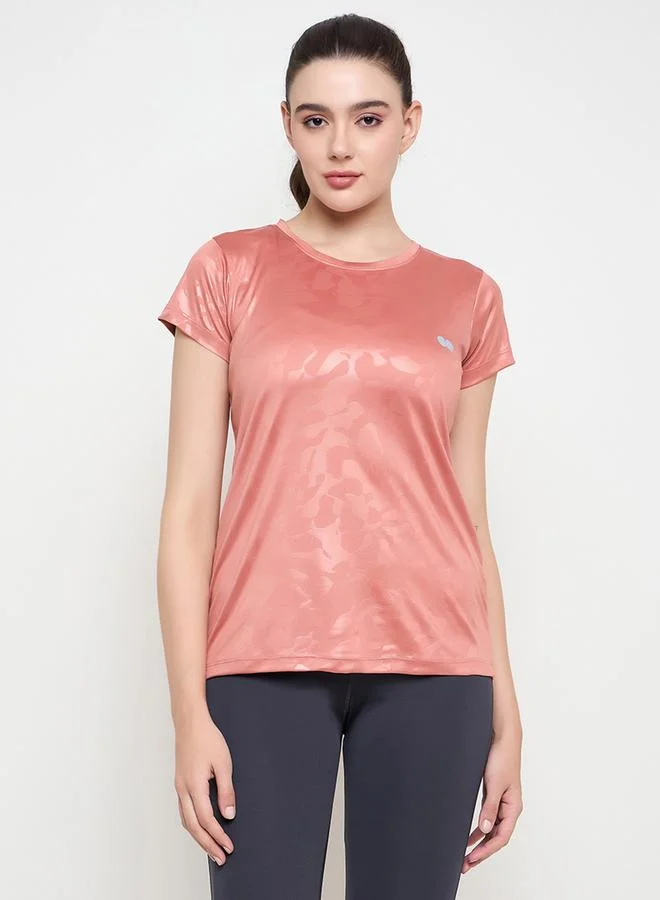 Clovia Clovia Peach Comfort Fit Camouflage Print Active T-Shirt