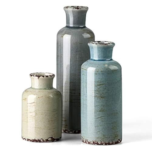 CwlwGO Ceramic Vase 3 Piece Set Small Flower vases for Home Decoration Modern Farmhouse Decoration Living RoomTable Shelf Centerpieces Fireplace and Entrance DecorationsMulticolor