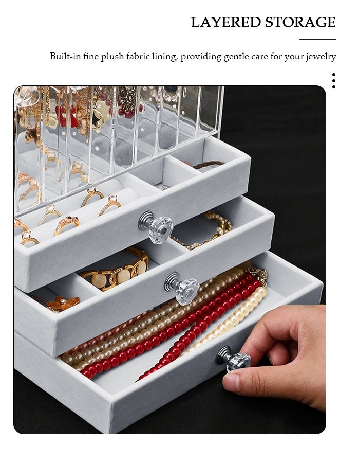 DUNISO صندوق مجوهرات أكريليك، منظم مجوهرات شفاف، مع 4 أدراج و 2 حامل أقراط، علبة عرض مجوهرات مخملية مضادة للغبار، لتخزين الأساور والقلائد والخواتم، لتخزين وعرض المجوهرات كهدية - Image 4