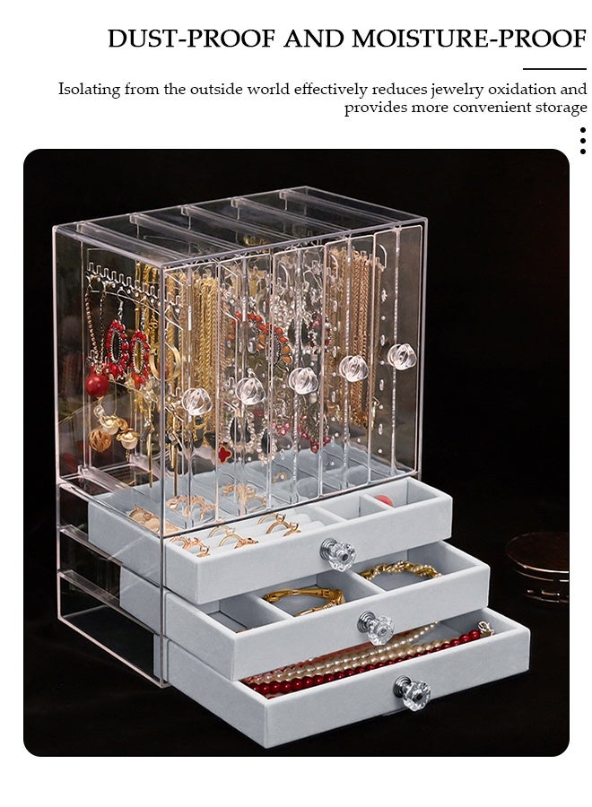 DUNISO صندوق مجوهرات أكريليك، منظم مجوهرات شفاف، مع 4 أدراج و 2 حامل أقراط، علبة عرض مجوهرات مخملية مضادة للغبار، لتخزين الأساور والقلائد والخواتم، لتخزين وعرض المجوهرات كهدية - Image 5