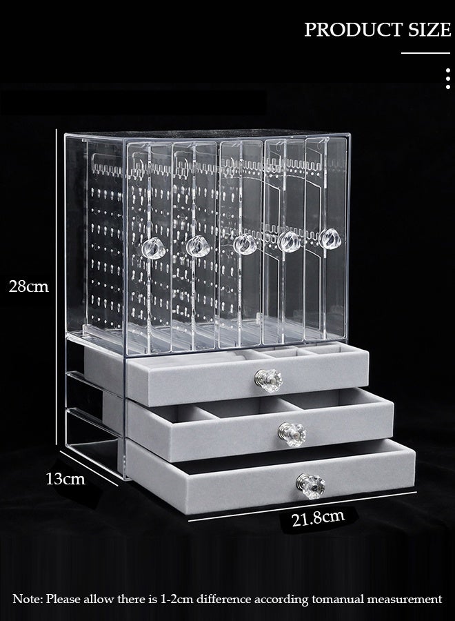DUNISO صندوق مجوهرات أكريليك، منظم مجوهرات شفاف، مع 4 أدراج و 2 حامل أقراط، علبة عرض مجوهرات مخملية مضادة للغبار، لتخزين الأساور والقلائد والخواتم، لتخزين وعرض المجوهرات كهدية - Image 2