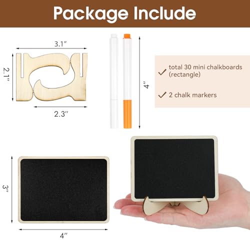 MOWPOG 30 Pack Mini Chalkboard Signs, Food Labels for Party Buffet, Small Wooden Chalk Board Signs with Easel Stand & Markers, Wedding Place Cards for Table Setting or Numbers, Event Decor (Rectangular) - Image 3