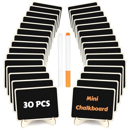 MOWPOG 30 Pack Mini Chalkboard Signs, Food Labels for Party Buffet, Small Wooden Chalk Board Signs with Easel Stand & Markers, Wedding Place Cards for Table Setting or Numbers, Event Decor (Rectangular) - Image 1