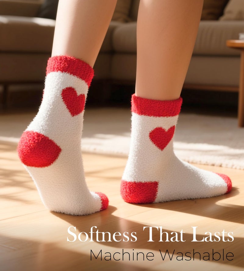 HONGTEYA Valentines Day GIfts Fuzzy Socks for Women Girls Cozy Soft Warm Winter Fluffy Slipper Socks Galentines Day Gifts - Image 3