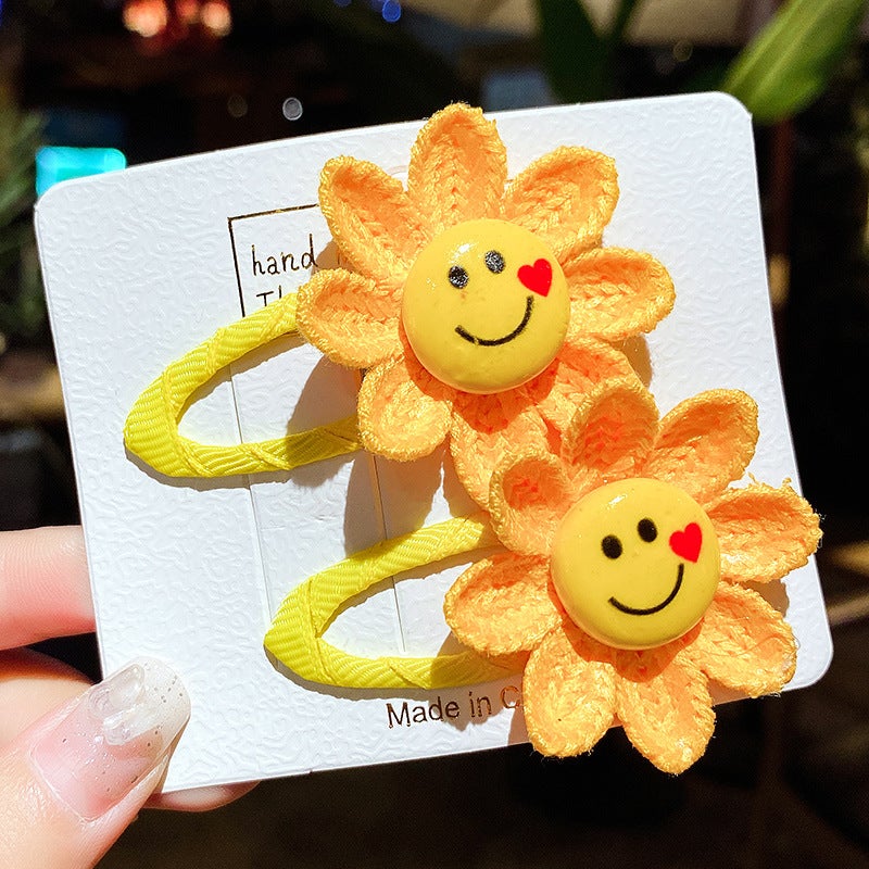 Loquat Kids Sunflower Hair Ties Cute Smile Elastic Bands 3# yellow smiling face sunflower bb clip 1 pair