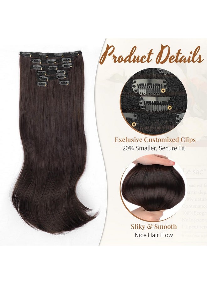 KooKaStyle Clip In Hair Extensions Long Straight Hair Extensions Upgrade Soft Lace Weft Lightweight 7Pcs Layered Hair Extensions Dark Brown 20Inch For Women  - Image 2