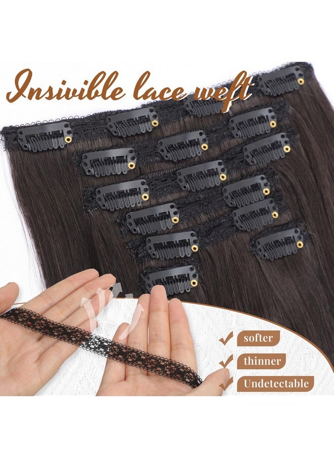 KooKaStyle Clip In Hair Extensions Long Straight Hair Extensions Upgrade Soft Lace Weft Lightweight 7Pcs Layered Hair Extensions Dark Brown 20Inch For Women  - Image 4