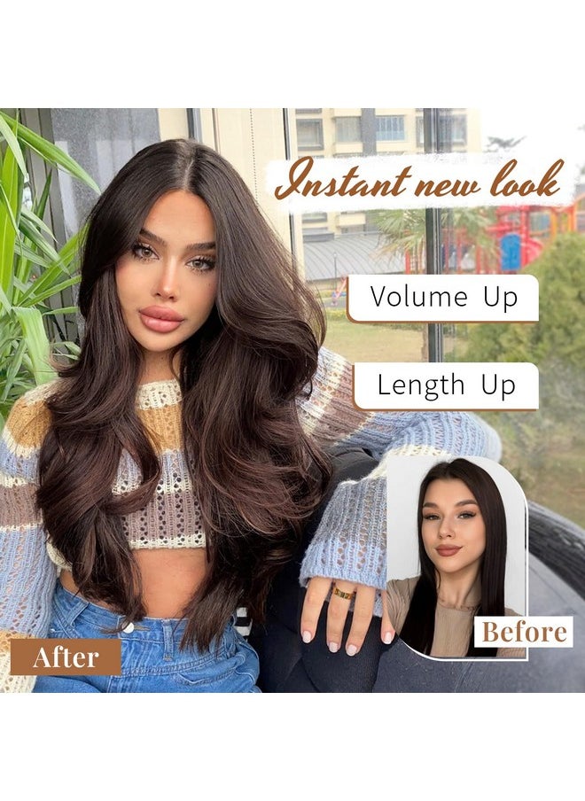 KooKaStyle Clip In Hair Extensions Long Straight Hair Extensions Upgrade Soft Lace Weft Lightweight 7Pcs Layered Hair Extensions Dark Brown 20Inch For Women  - Image 3