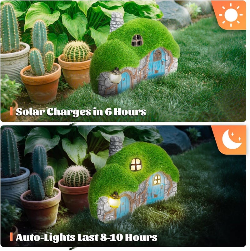 Darkdec Outdoor Figurine Lights Garden House Statue - Outdoor Statues with Solar Lights Garden Cottage Lighting Figurines for Home or Yard Decor - Image 3