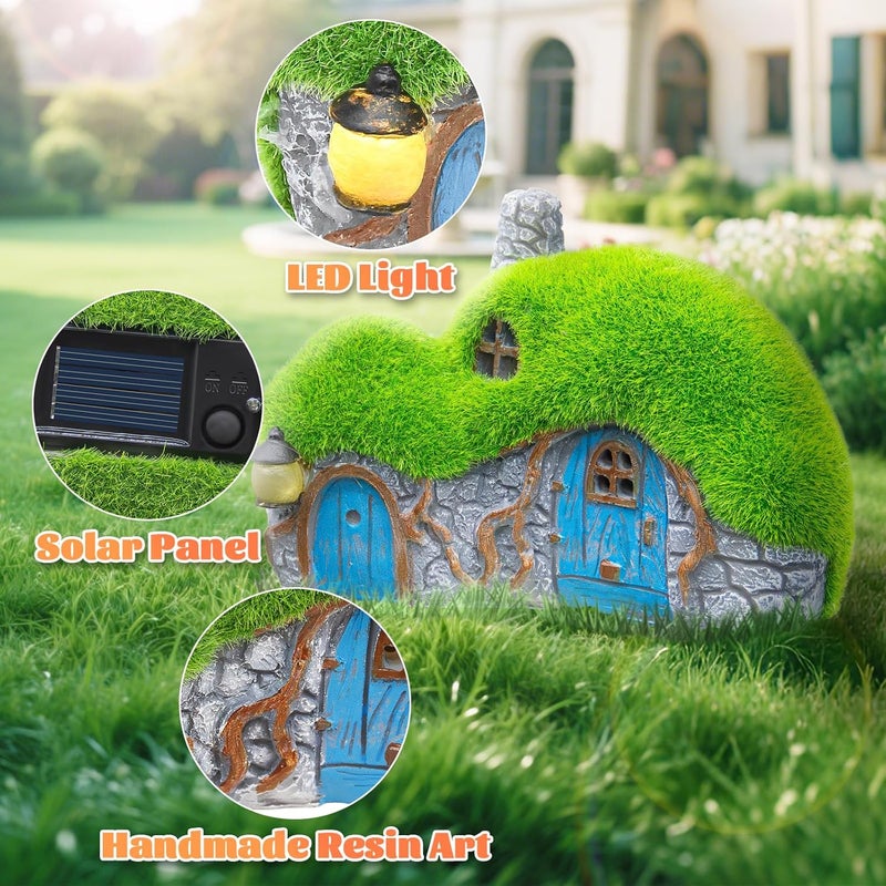 Darkdec Outdoor Figurine Lights Garden House Statue - Outdoor Statues with Solar Lights Garden Cottage Lighting Figurines for Home or Yard Decor - Image 4