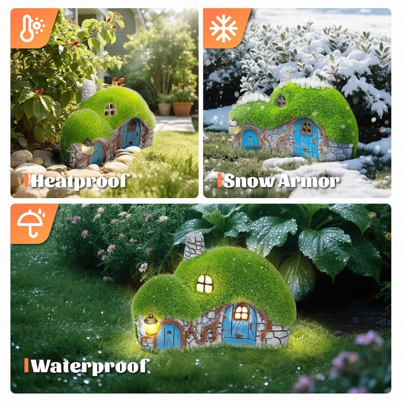 Darkdec Outdoor Figurine Lights Garden House Statue - Outdoor Statues with Solar Lights Garden Cottage Lighting Figurines for Home or Yard Decor - Image 2