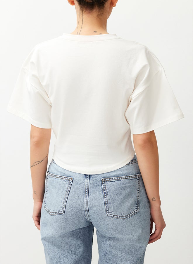 trendyol White Crop Knitted T-shirt - Image 4