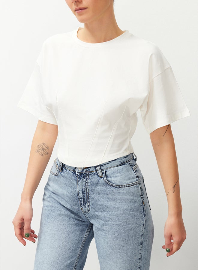 trendyol White Crop Knitted T-shirt - Image 2